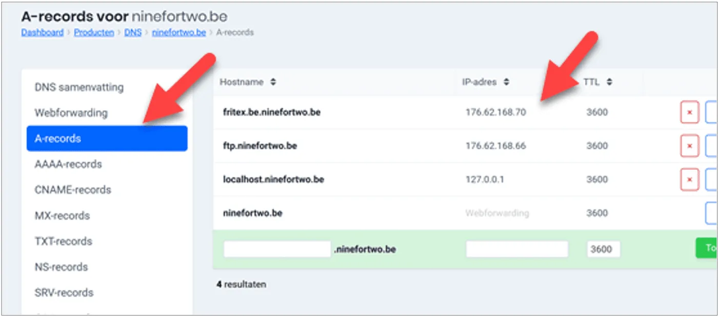 A-records DNS settings example