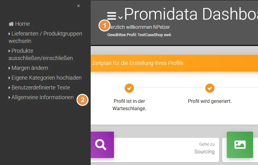 Dashboard hamburger menu