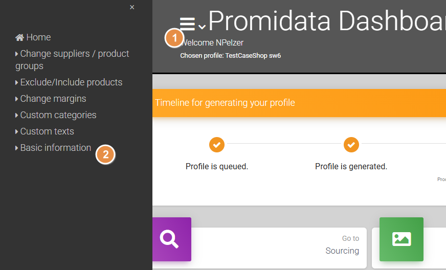 Dashboard hamburger menu