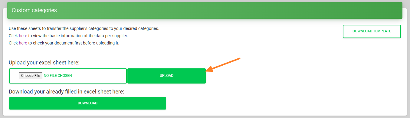 Upload excel sheet