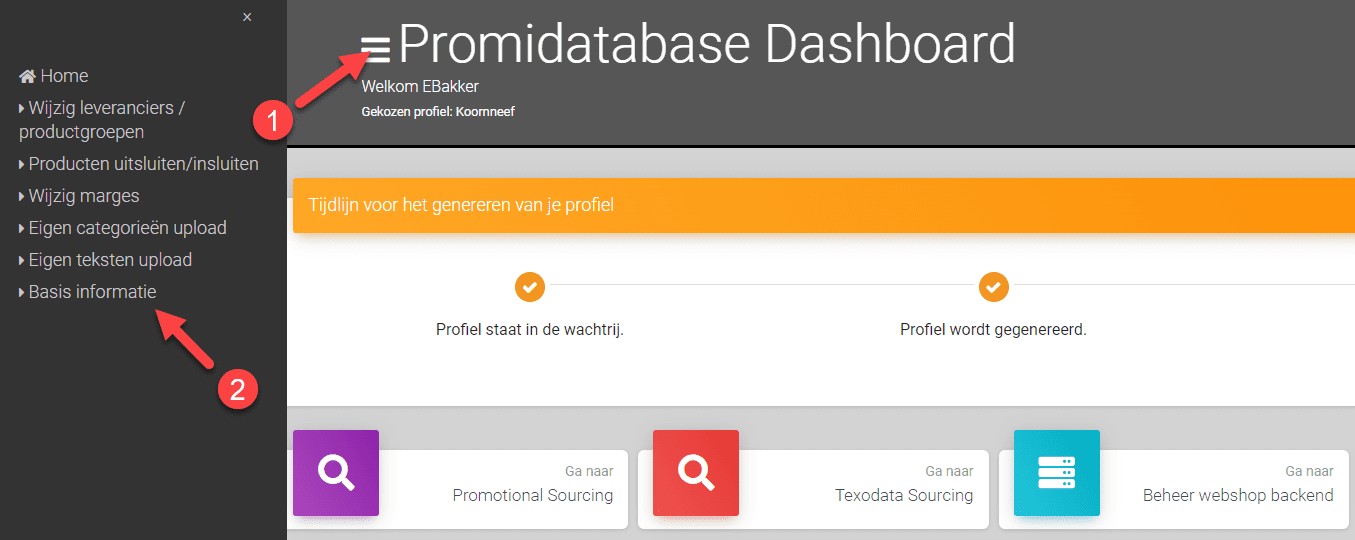 Dashboard hamburger menu