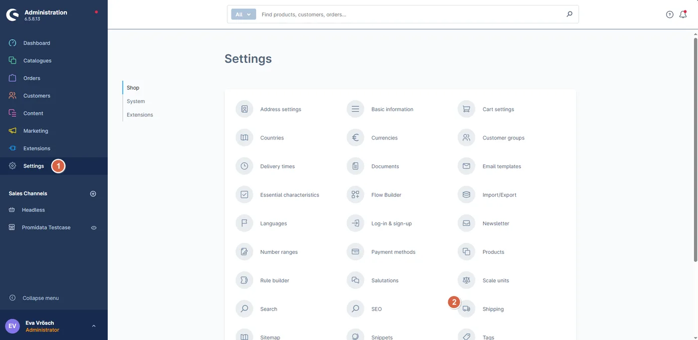 Settings menu