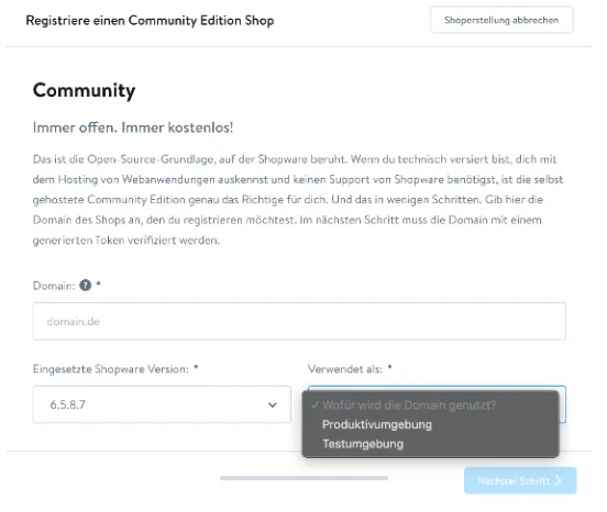 Register community shop popup